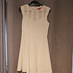 Betsey Johnson Cream A-Line Mini Dress with Cutout Crew Neck